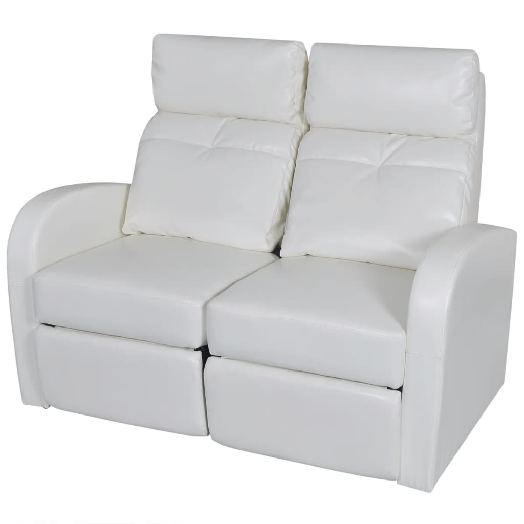 2-Seater Home Theater Recliner Sofa White Faux Leather