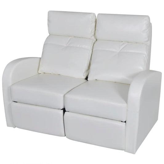 2-Seater Home Theater Recliner Sofa White Faux Leather