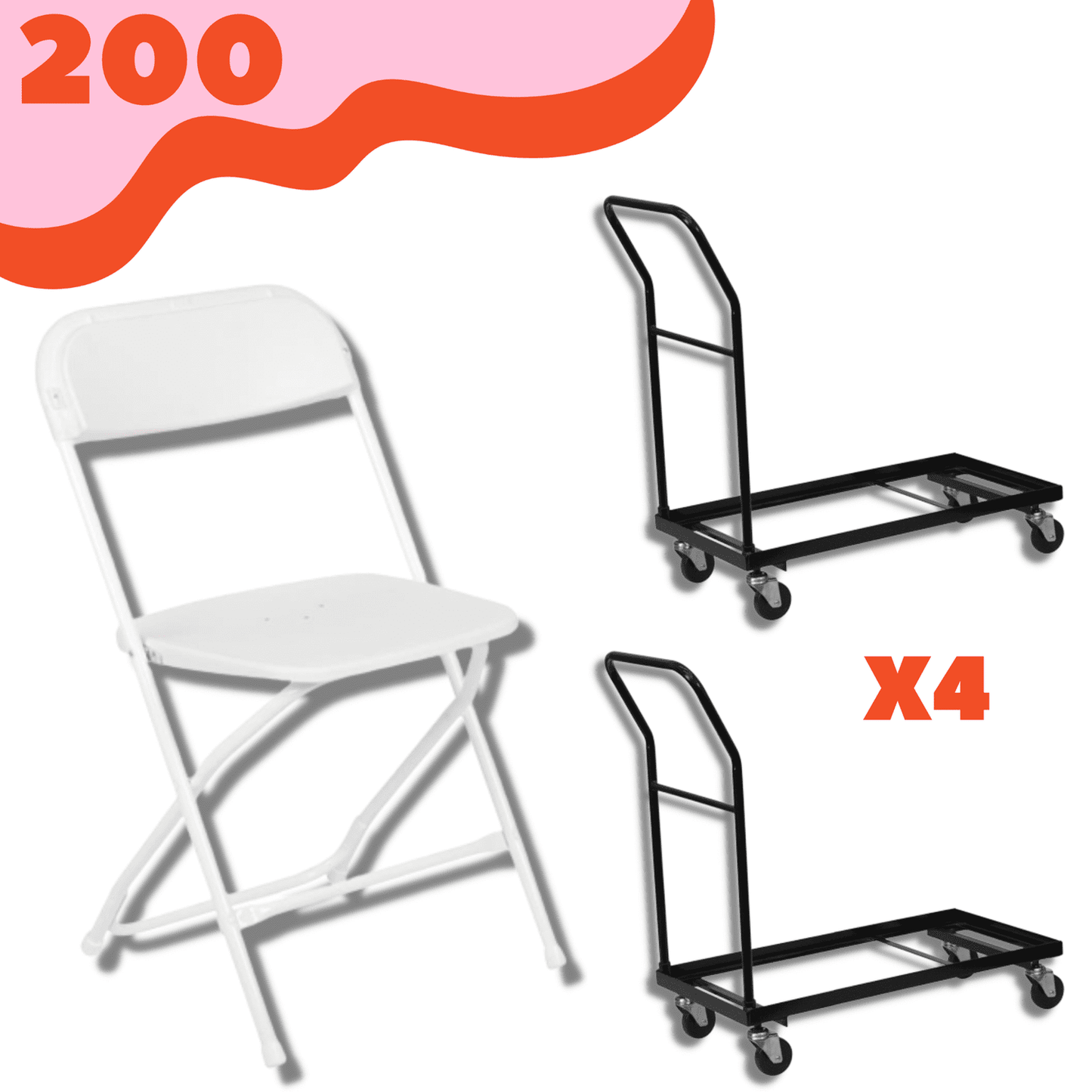 200 Hercules Plastic Folding Chairs with Dollies Package
