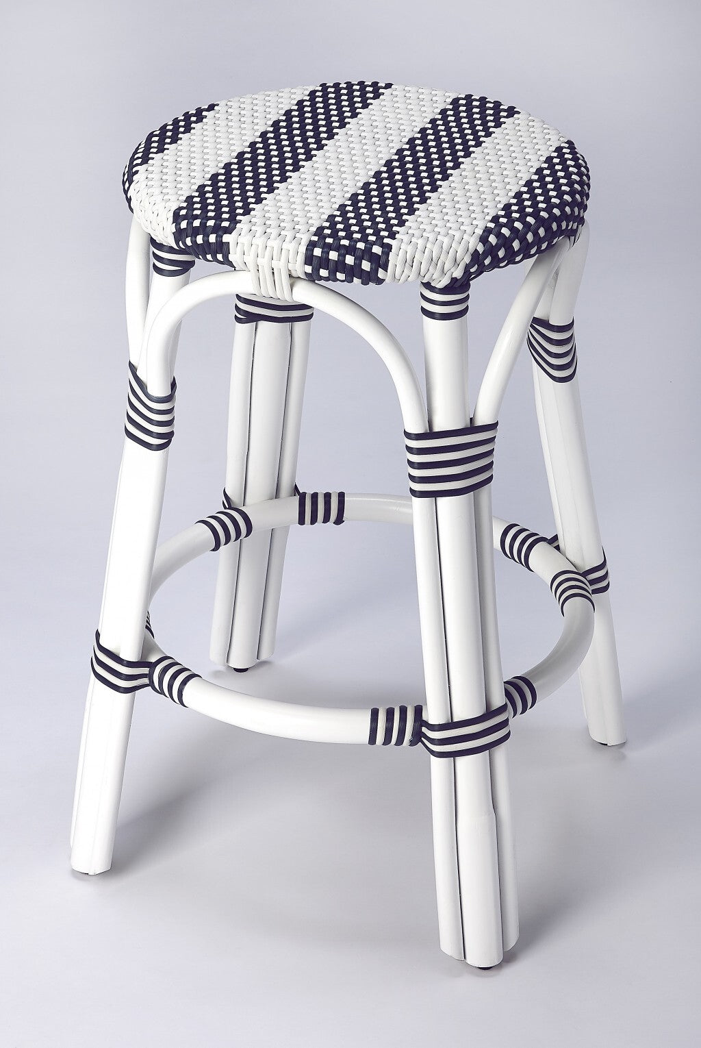 24" White Rattan Backless Counter Height Bar Chair With Footrest