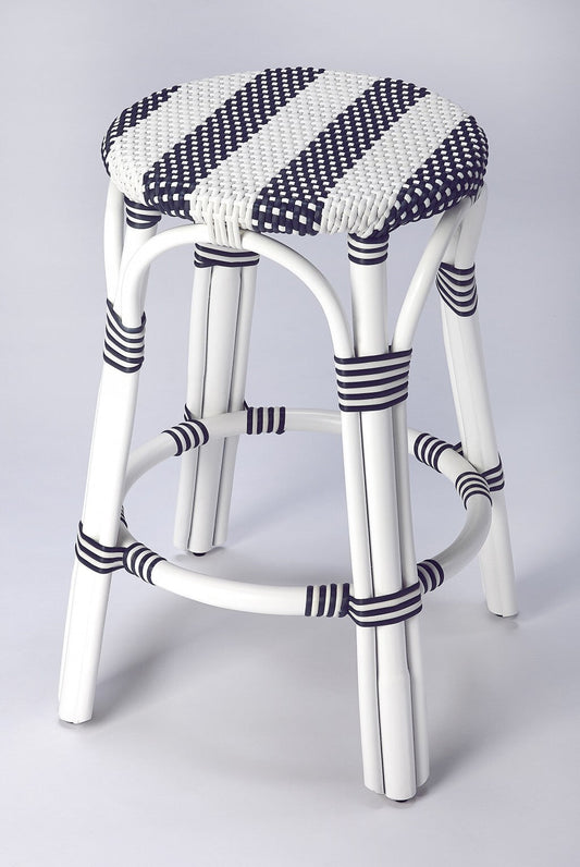 24" White Rattan Backless Counter Height Bar Chair With Footrest