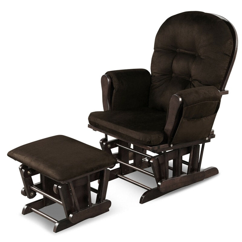 Wood Nursery Glider Chair & Ottoman Set Nursery Rocking Chair Glider Rocker with Padded Cushion & Storage Pocket