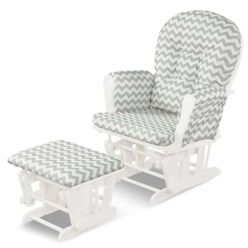 Wood Nursery Glider Chair & Ottoman Set Nursery Rocking Chair Glider Rocker with Padded Cushion & Storage Pocket