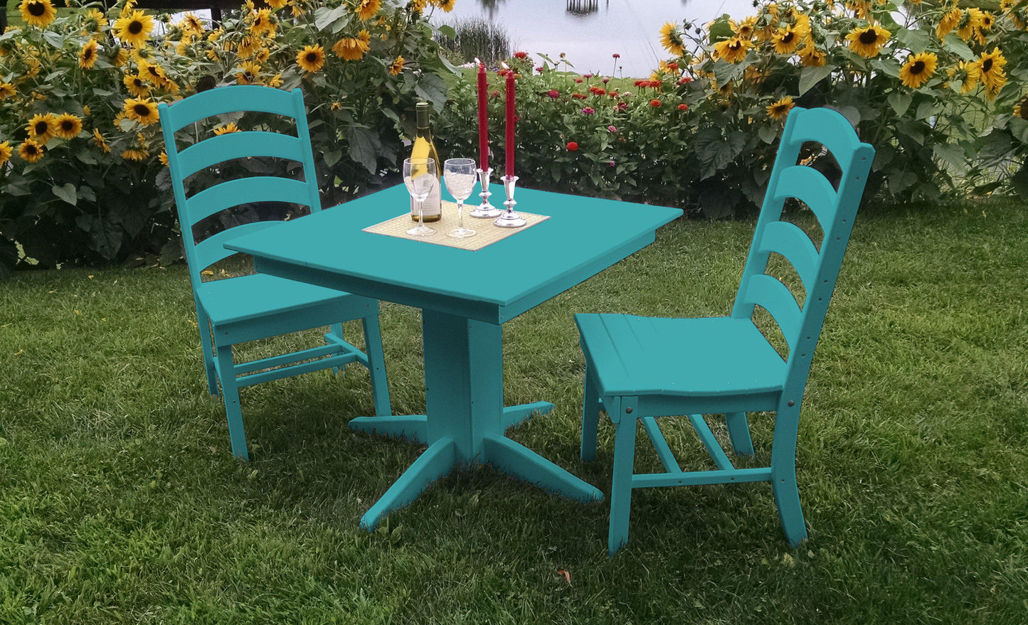 A&L Furniture Recycled Plastic Square Table with Ladderback Dining Chairs Dining Set - Aruba Blue
