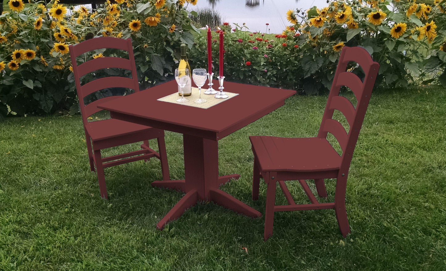 A&L Furniture Recycled Plastic Square Table with Ladderback Dining Chairs Dining Set - Cherrywood