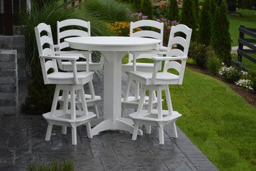 A&L Furniture Recycled Plastic 44in Round Bar Height Table with Ladderback Swivel Bar Chairs 5 Piece Set - LEAD TIME TO SHIP 10 BUSINESS DAYS