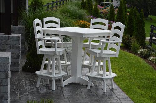A&L Furniture Recycled Plastic 44in Square Bar Height Table with Ladderback Swivel Bar Chairs 5 Piece Set - LEAD TIME TO SHIP 10 BUSINESS DAYS