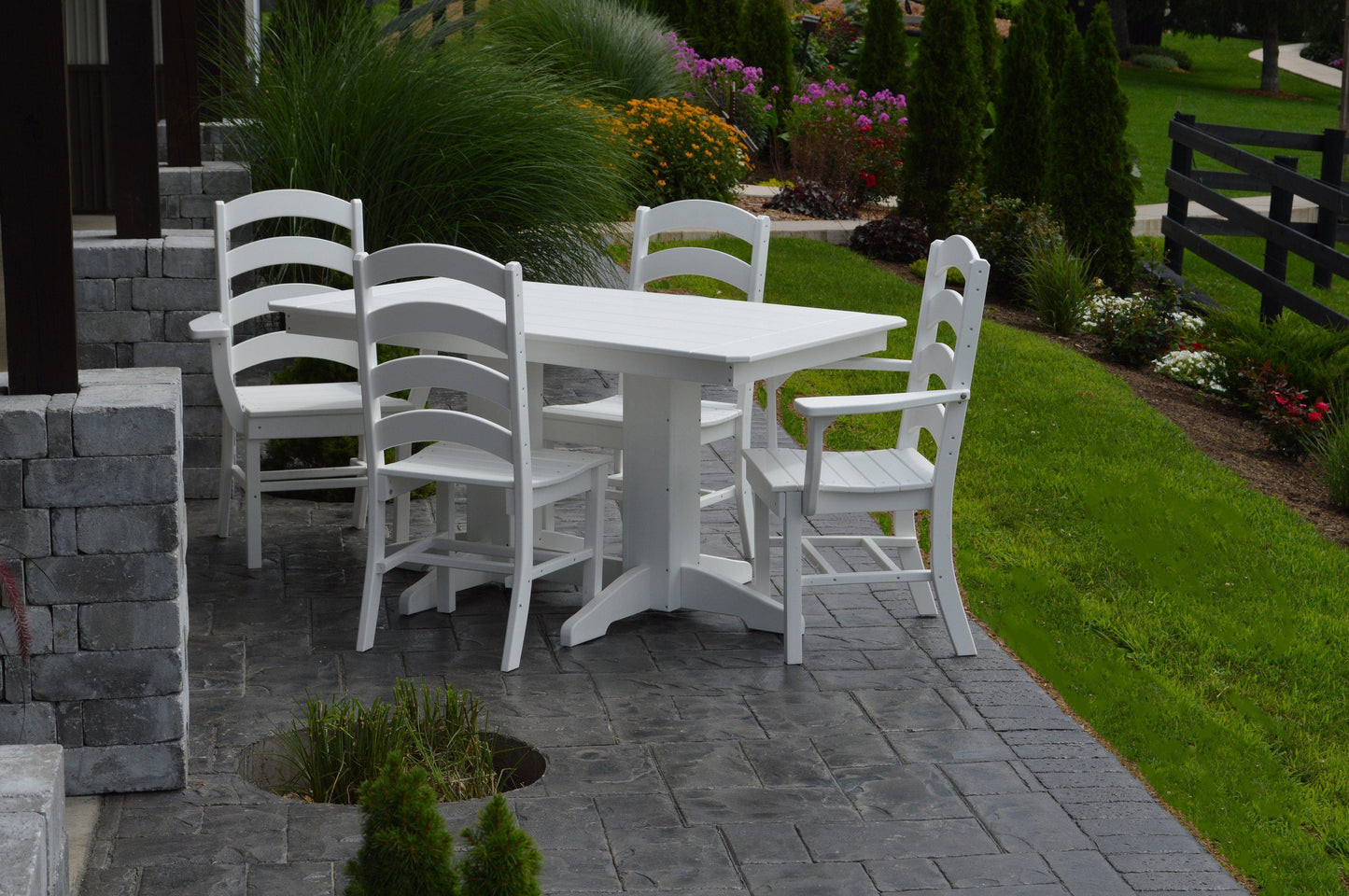 A&L Furniture Recycled Plastic 5ft Dining Table with Ladderback Chairs 5 Piece Set - LEAD TIME TO SHIP 10 BUSINESS DAYS